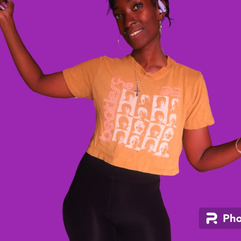 Beatles Mustard Yellow Yellow “Vintage” Band Tee Graphic Crop Top T-Shirt